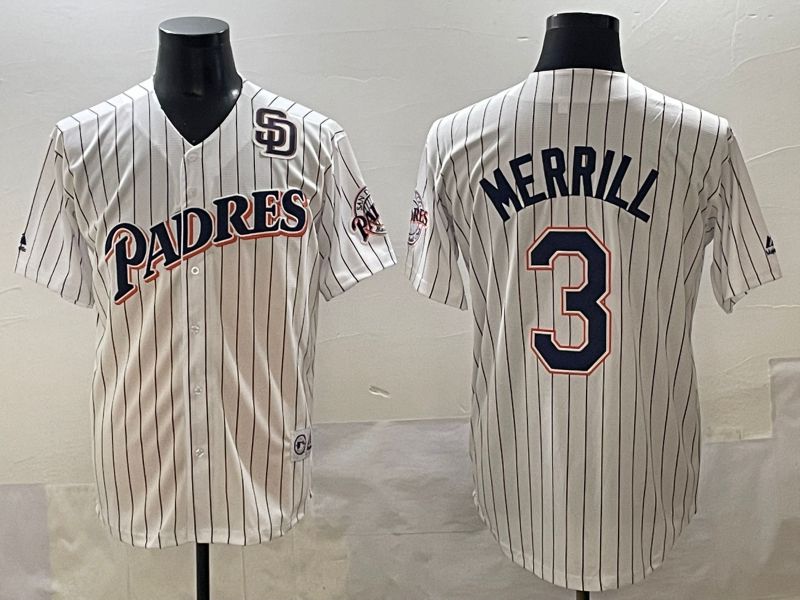 Men 2025 San Diego Padres #3 Merrill White Stripe Throwback Game Nike MLB Jersey style 8->san diego padres->MLB Jersey
